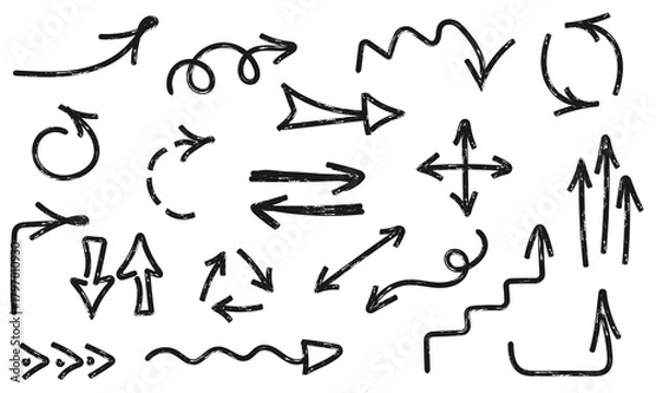 Obraz Hand Drawn Arrow Set, Doodle Arrow Collection, Scribble Arrows, Doodle Style, Scratch Texture