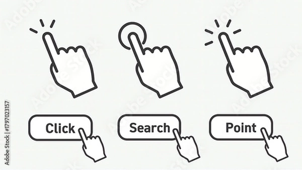 Obraz ボタンをクリックする指のアイコンセット
