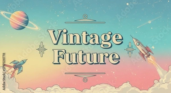 Fototapeta A captivating illustration in a retro-futuristic style, showcasing two iconic vintage rockets soaring 