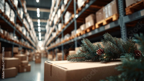 Fototapeta Holiday Warehouse with Christmas Decor — Seasonal Logistics Photo