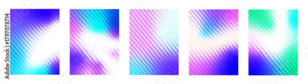 Fototapeta Set of blue cyan purple color gradient with trendy stripped glass effect texture background for poster, banner, wallpaper, presentation. Vector graphic elements.	