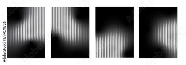 Fototapeta Set of black color gradient shape with trendy stripped glass effect texture background for poster, wallpaper, presentation. Vector graphic elements.	