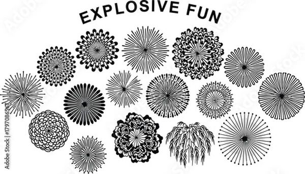 Fototapeta An array of explosive fireworks designs for festive celebrations