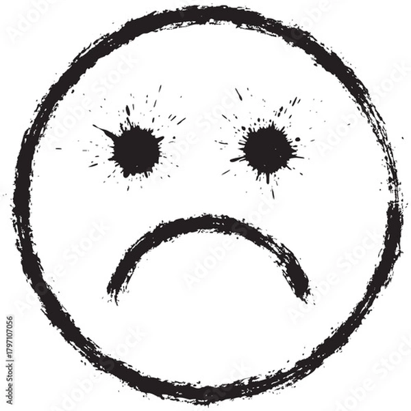 Obraz Hand drawn black smiley face symbol with rough ink texture isolated background