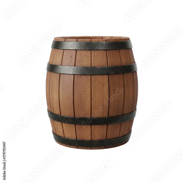 Obraz Wooden Barrel With Metal Bands Isolated On Transparent Background Realistic 3D Render Product