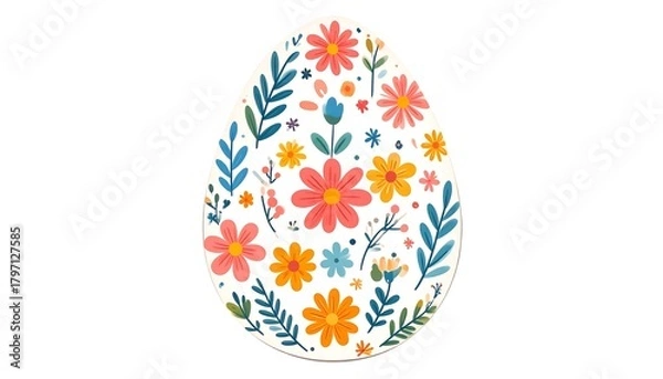 Obraz Easter egg decorated with colorful spring flowers on a white background