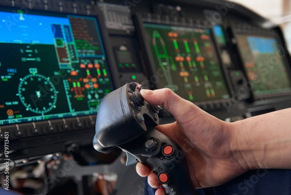 Obraz Zamknij Się Pilot Trzyma Joystick W Kokpicie Helikoptera