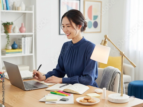 Fototapeta リモートワークする女性 キャリア 仕事 アイデア