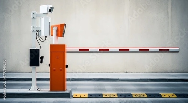 Fototapeta Security barrier with camera and access control system at parking entrance