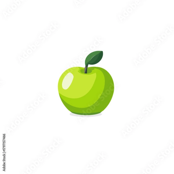 Fototapeta Icon clipart, Minimalistic 2D flat icon featuring a green apple isolated on a white background, an element in vector and EPS format. clean vector design, simple illustration style