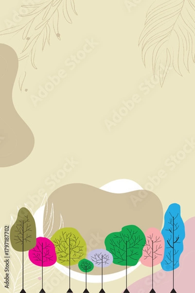 Obraz Minimalist Nature Scene with Colorful Foliage and Abstract Organic Shapes