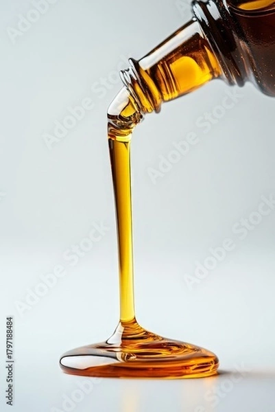 Fototapeta Elegant Hazelnut Oil Pouring Smoothly from Bottle