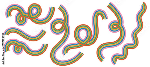 Fototapeta Vibrant multicolor abstract squiggle lines, playful curved stroke shapes for modern graphic design