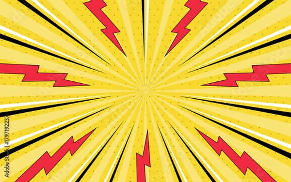 Obraz Comic pop art background. Comic book background with thunder and lightning in halftone style.