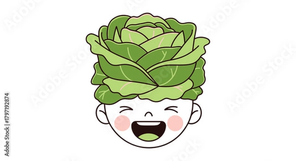 Fototapeta Joyful Illustration Featuring a Playful Character with a Cabbage Headdress