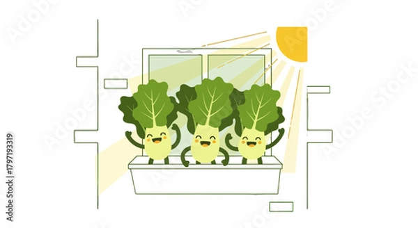 Obraz Joyful Lettuce Sprouts Bask In Sunlight, Celebrating Garden Happiness and Healthy Eating
