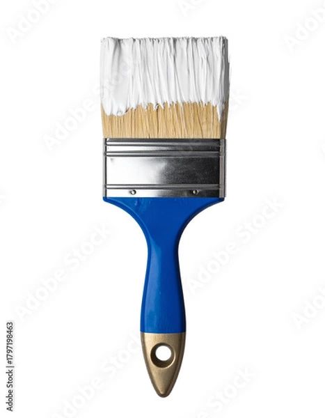 Obraz Single, bright blue paint brush whit white color paint on brushes, transparent background.