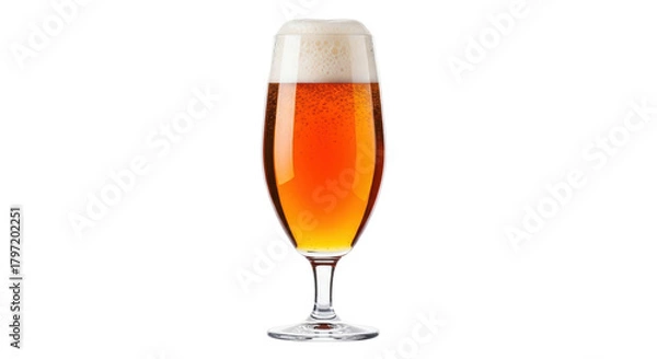 Fototapeta Isolated glass of beer with foam, golden ale, alcoholic drink, beverage in bar, light lager