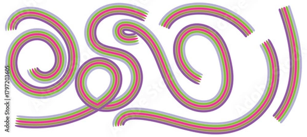 Fototapeta Curved multicolor swirl lines, abstract looping shapes in bold playful stroke style