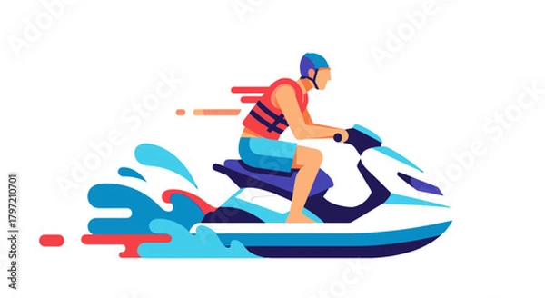 Obraz Thrilling Summer Activity Of A Person Riding A Jetski On The Water Vector Illustration