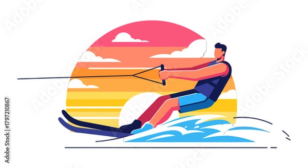 Obraz Thrilling Water Skiing Adventure Against A Vivid Sunset Scene For Summer Fun