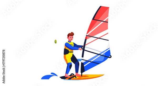 Obraz Thrilling Windsurfing Scene: Animated Illustration of a Watersport Champion on Black Background