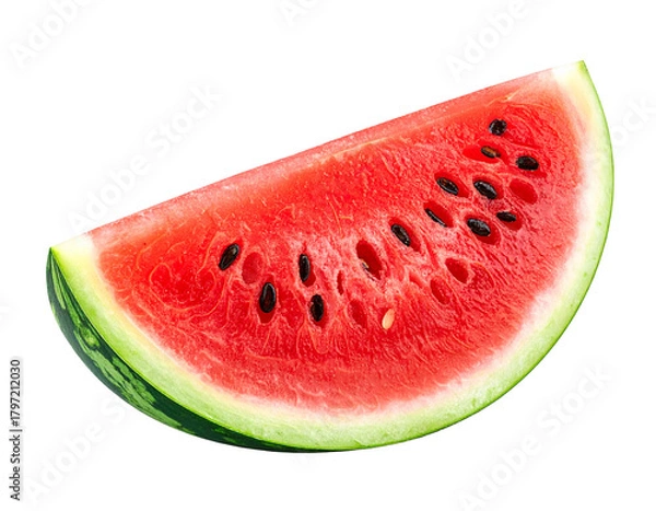 Obraz slice of juicy red watermelon with black seeds, refreshing fruit, transparent background.