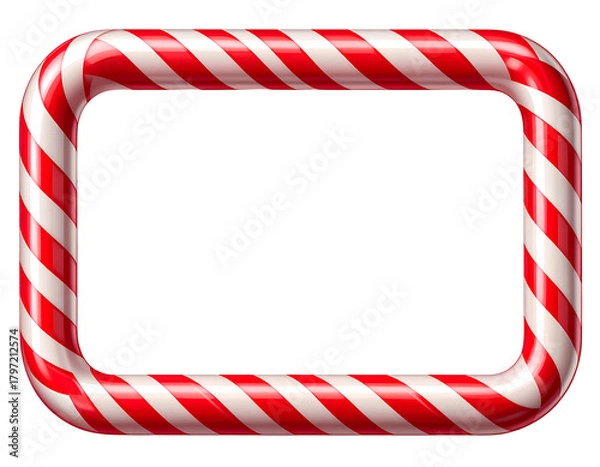Fototapeta A bright, rectangular candy cane frame with realistic red and white stripes, emphasizing a festive holiday style, isolated on a transparent PNG background.
