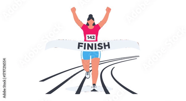 Obraz Triumphant Runner Crossing the Finish Line, Demonstrating Victory and Athletic Success