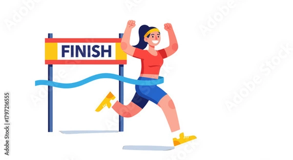 Fototapeta Triumphant Runner Crossing the Finish Line with Joy and Unwavering Determination