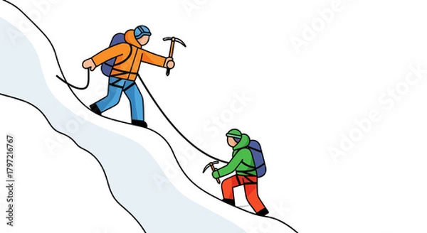 Obraz Two Climbers Reach New Heights With Their Determination And Teamwork