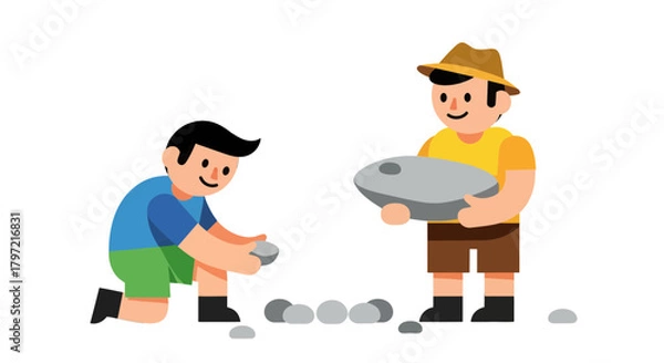 Fototapeta Two Figures Engage In A Rock Play Activity Depicted With A Minimalist Vector Style