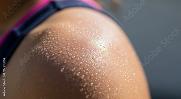 Obraz Intense workout glistening skin with sweat drops after fitness training, depicting dedication, health, and peak performance for sports and lifestyle ads