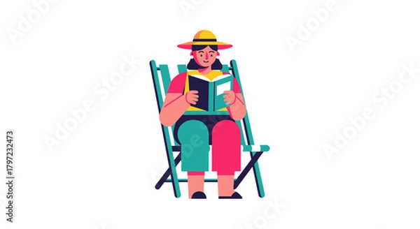 Fototapeta Woman Relaxing In A Chair And Reading A Book On A Black Background Design