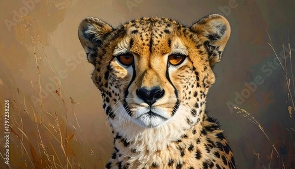 Obraz Focused Cheetah Portrait in Natural Setting.