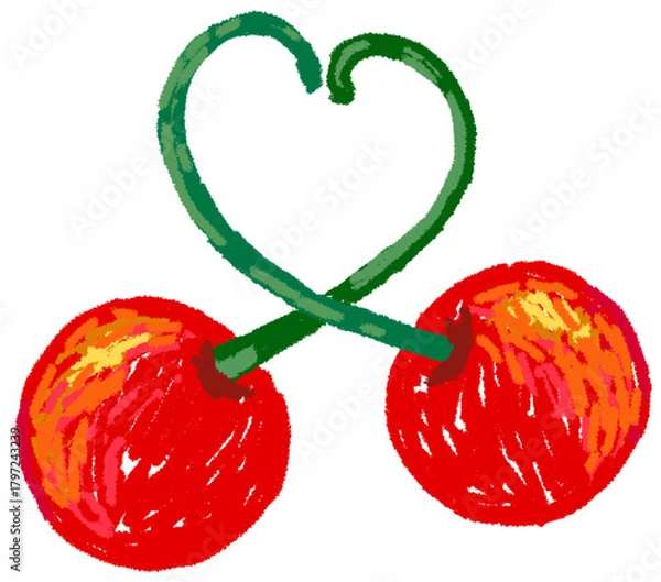 Obraz Charming cherry hearts cute kawaii hand drawn elements