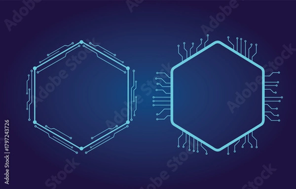 Obraz Futuristic Circuit Frame, Tech Hexagon Digital Interface Design