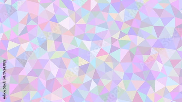 Fototapeta Pastel geometric background with a mosaic of triangles in shades of pink, purple, blue, and green creating a soft, dreamy, and iridescent effect