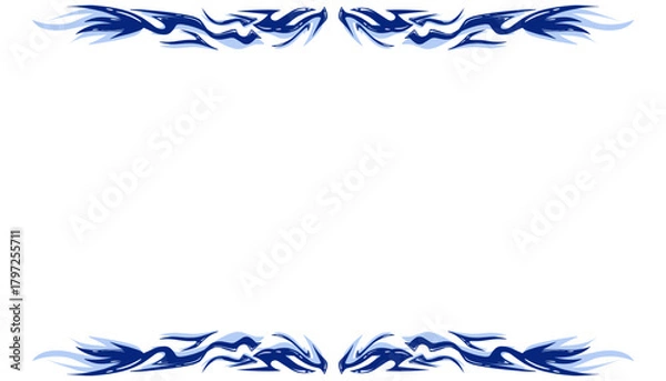Obraz Symmetrical blue abstract flame and tribal style border.