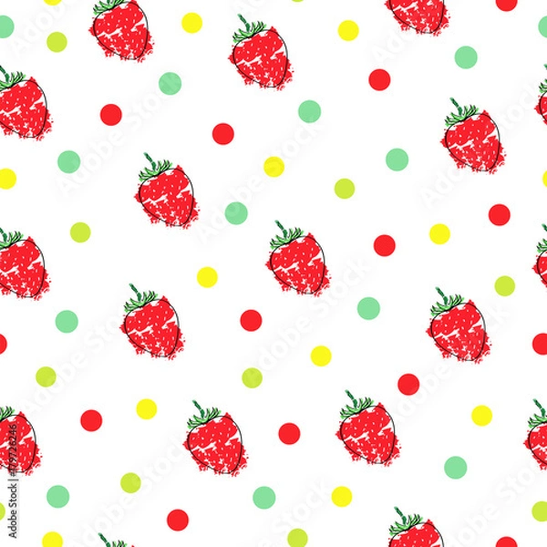Fototapeta seamless pattern with strawberries and polka dots