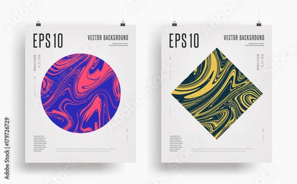 Fototapeta Set of modern artistic posters. Colorful abstract fluid backgrounds in the form of different geometric figures. Trendy design. Eps10 vector illustration