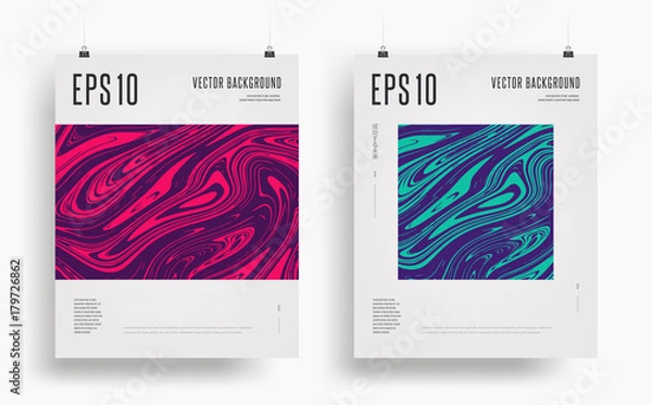 Fototapeta Set of modern artistic posters. Colorful abstract fluid backgrounds in the form of different geometric figures. Trendy design. Eps10 vector illustration