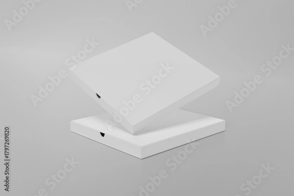 Obraz Pizza Box Packaging Mockup on grey Background. 3D rendering