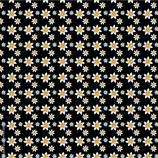 Fototapeta Vector Seamless Texture: Modern Minimalist Black and White Floral Print Pattern Design Template.