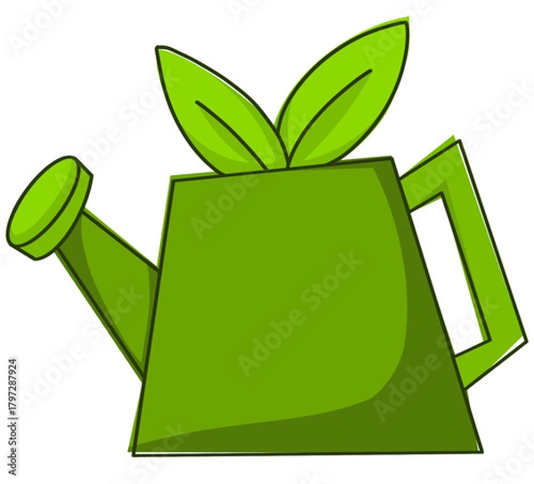 Fototapeta Green watering can with leaves symbolizing growth, nature care, and eco gardening.