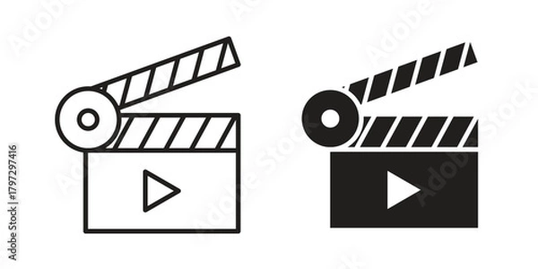 Fototapeta Film clapperboard icon flat and thin stroke vector pack. Editable icons set