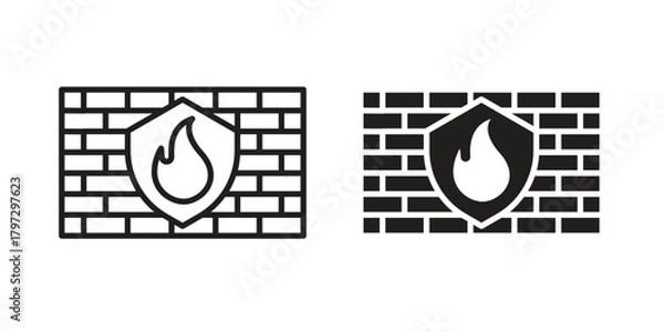Fototapeta Firewall icon flat and thin stroke vector pack. Editable icons set