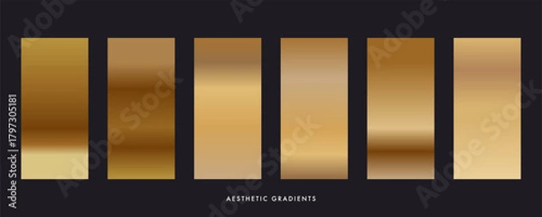 Fototapeta Gold gradient swatches with polished metal and holographic textures. A set of warm brown foil backgrounds. Shiny satin and soft honey gold gradients for premium design and elegant decor