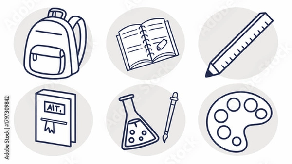 Fototapeta Simple Outline Drawing of a Backpack with Front Pocket and Straps