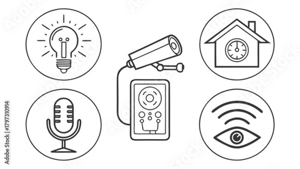 Fototapeta Modern Security Camera Connected to Tablet, Smart Home System Icon